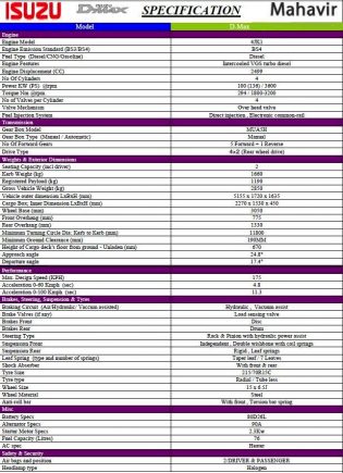 2013 Isuzu D-Max Pickup Specifications