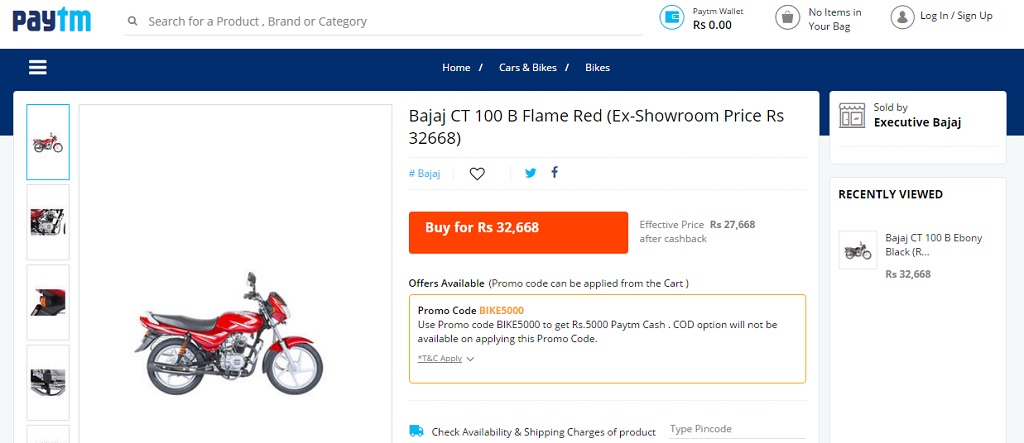 2016 Bajaj CT100B Paytm