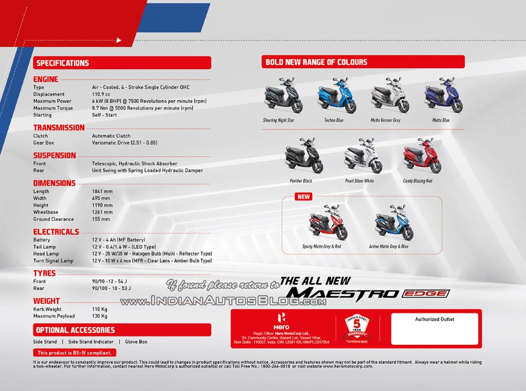 2017 Hero Maestro Edge Specs