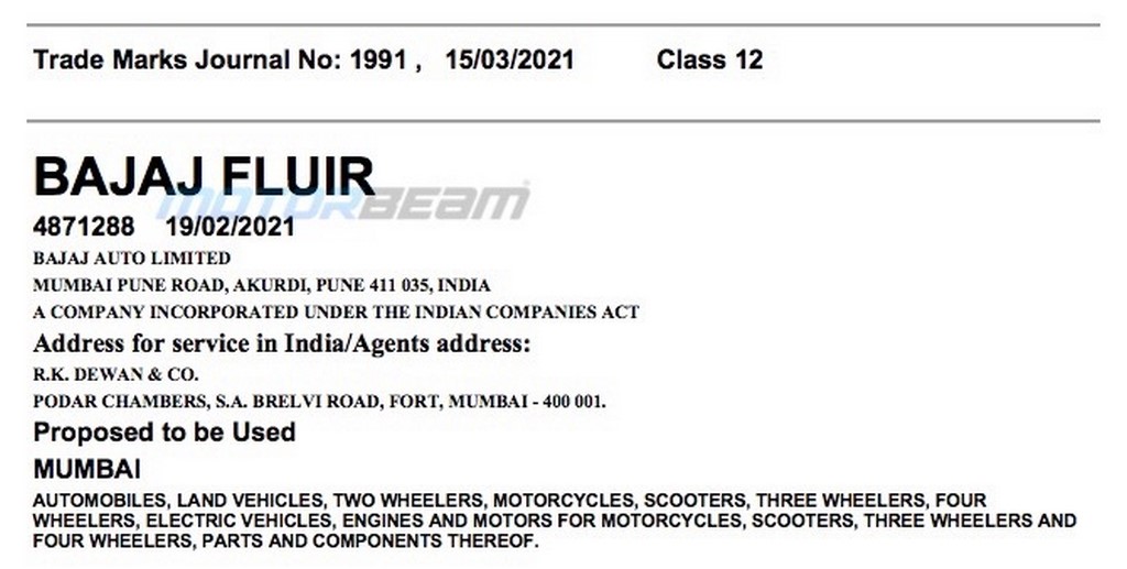 Bajaj Fluir Trademark
