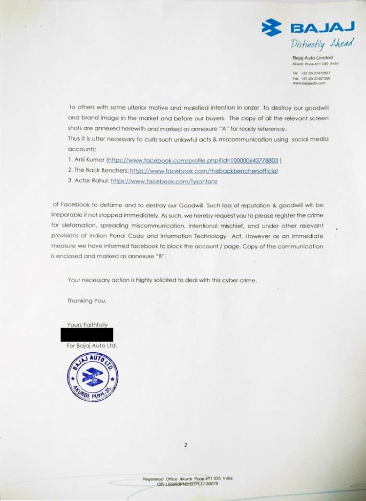 Bajaj Issues Notice For KTM Post