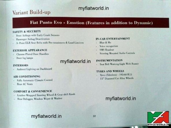 Fiat Punto Evo Facelift Brochure Leak Emotion Features