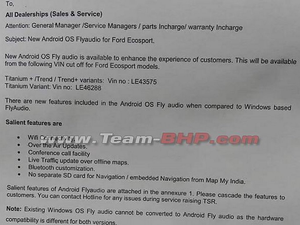 Ford EcoSport Infotainment Notification
