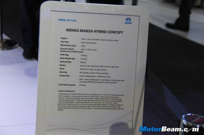 Tata Indigo Manza Hybrid Specifications
