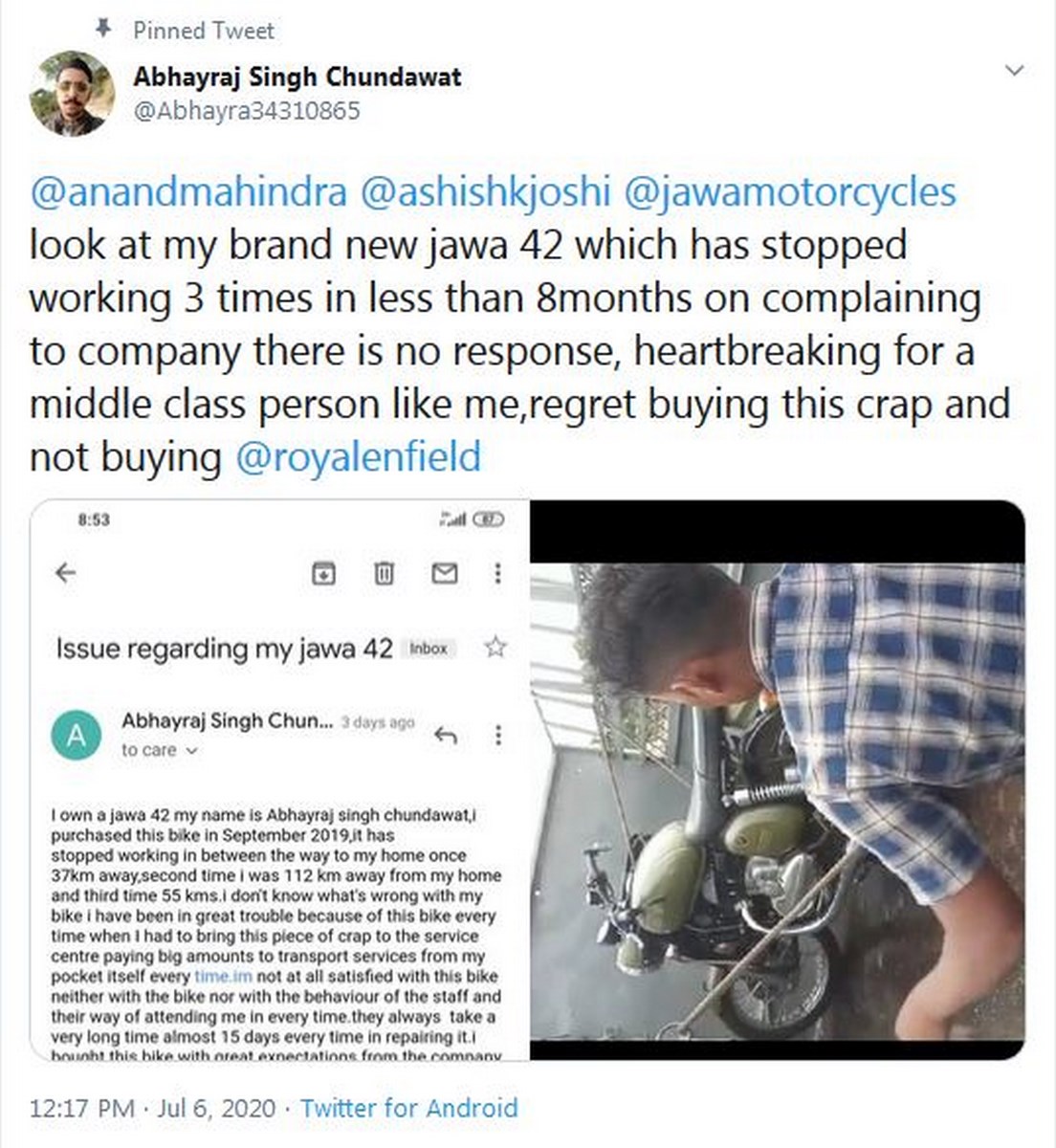 Jawa Owner Tweet