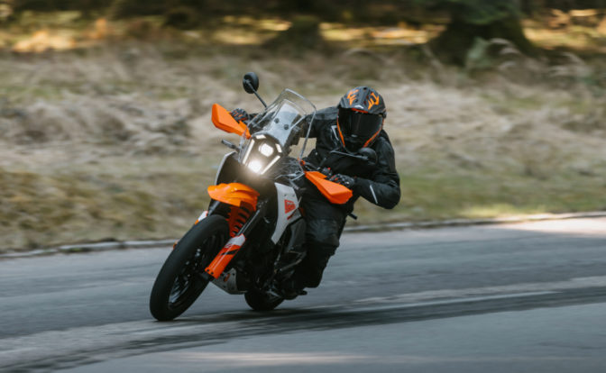 KTM 390 Adventure X front leaning