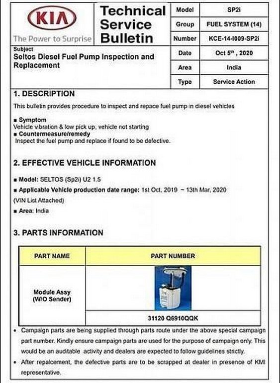 Kia Seltos Recall