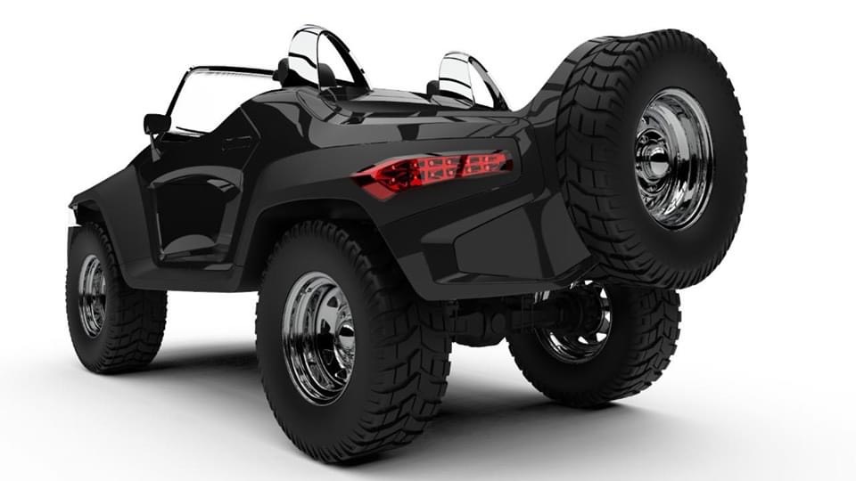 Rear profile of the black modified car