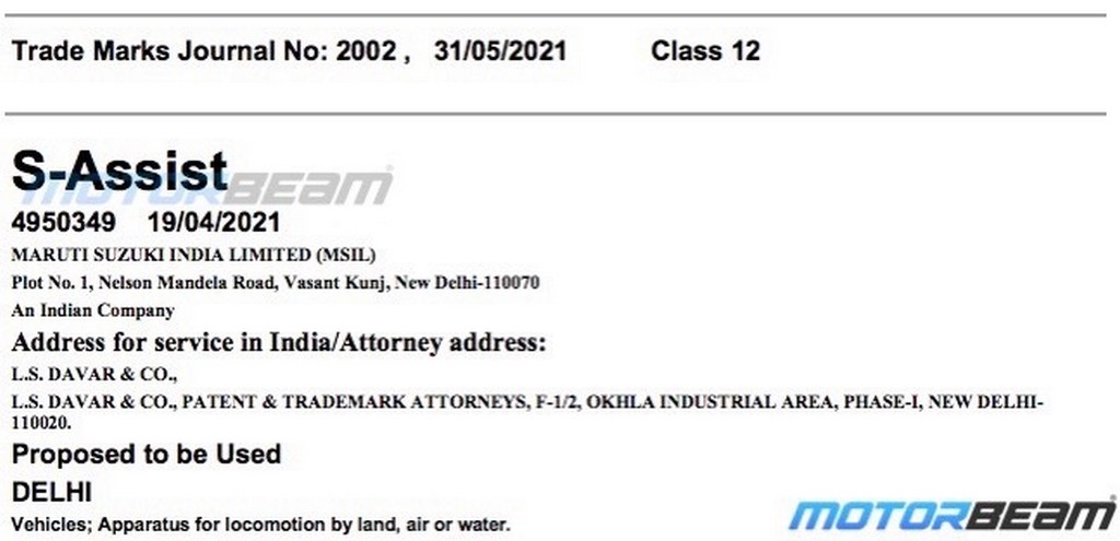 Maruti S-Assist Trademark