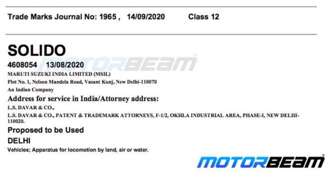 Maruti Solido Trademark