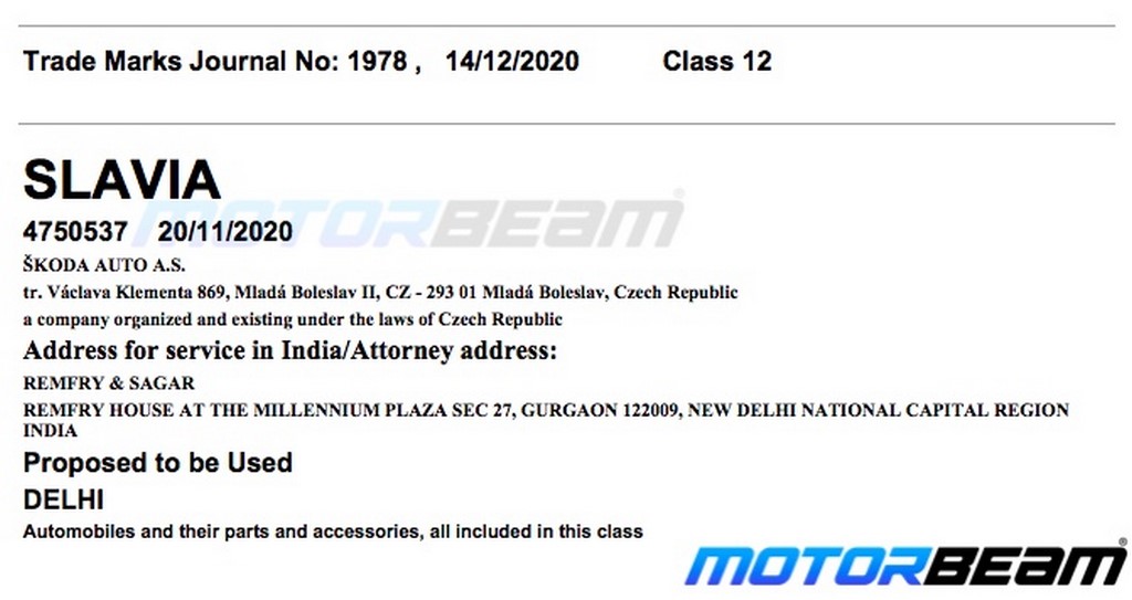 Skoda Slavia Trademark