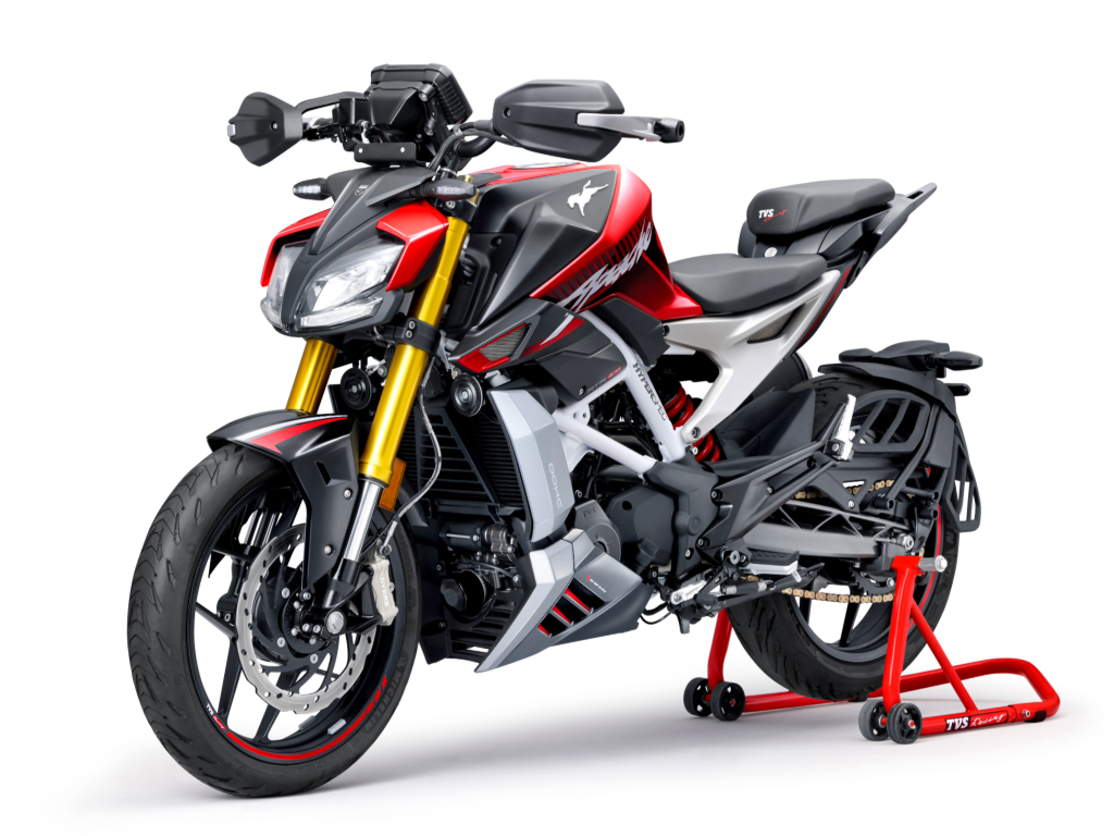 TVS Apache RTR 310 red front paddock