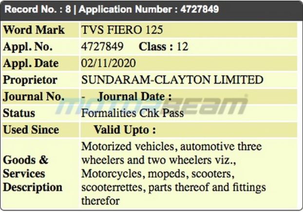 TVS Fiero 125 Trademark