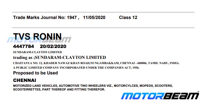 TVS Ronin Trademark