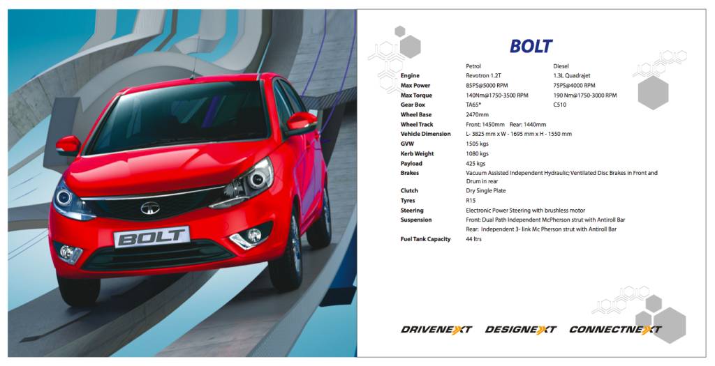 Tata Bolt Specifications Sheet
