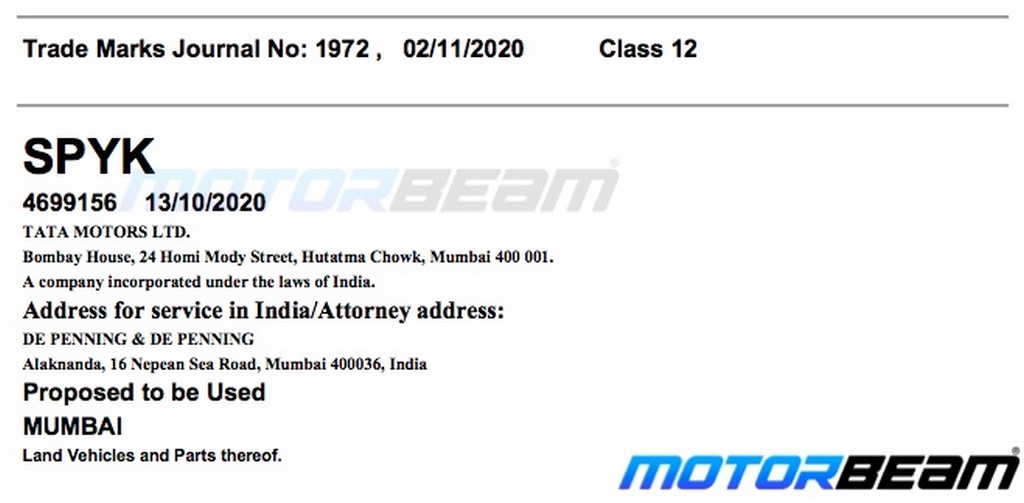 Tata Spyk Trademark