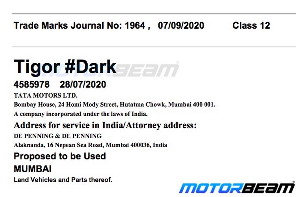 Tata Tigor Dark Trademark