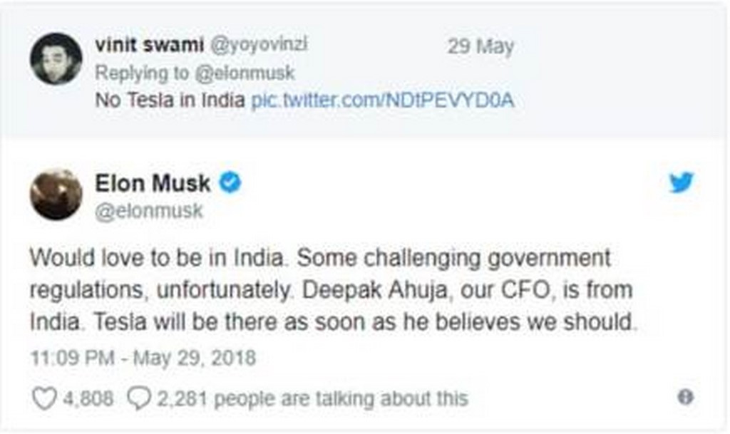 Tesla India Launch Tweet