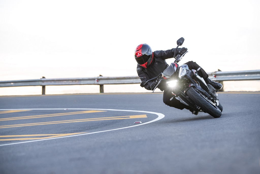 Bike leaning into corners