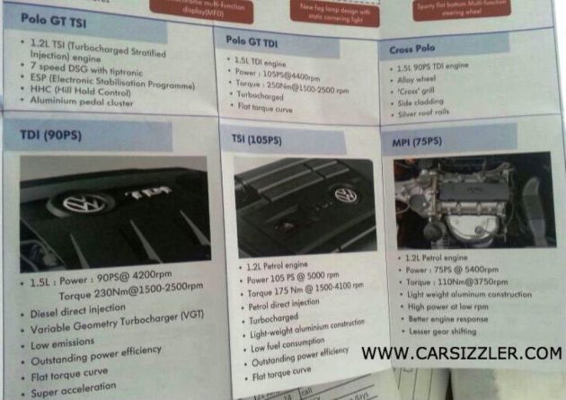 Volkswagen Polo Facelift Engine Specs Brochure
